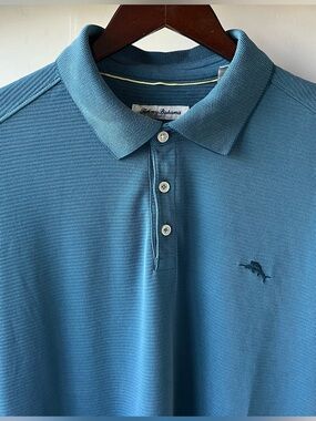 Tommy Bahama IslandZone Teal Blue Long Sleeve Polo Shirt Mens XLT Modal Marlin